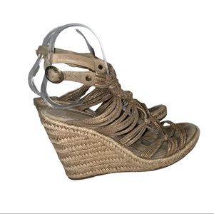 Johnston & Murphy Leather Wedge Espadrille Strappy Sandals Gold Size 7.5